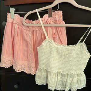 LoveShackFancy Pink Lace Trim Blouse